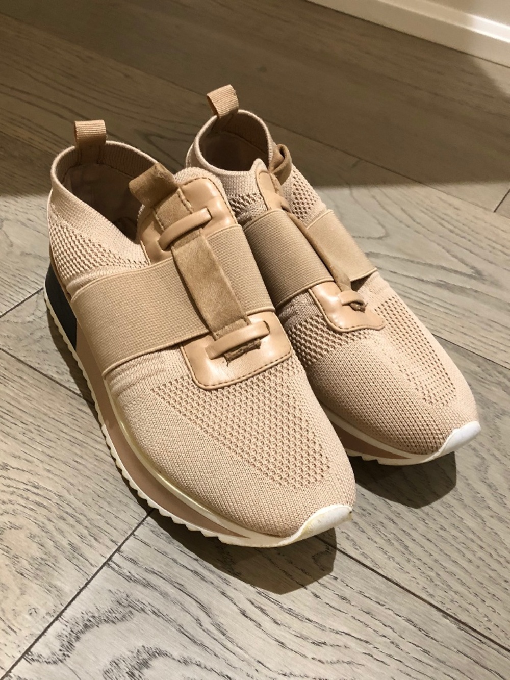 River Island Knitted Beige Slip-On Trainers
